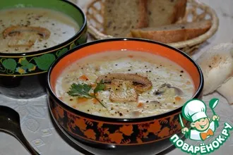 Рецепт: сливочный крупяной суп с грибами