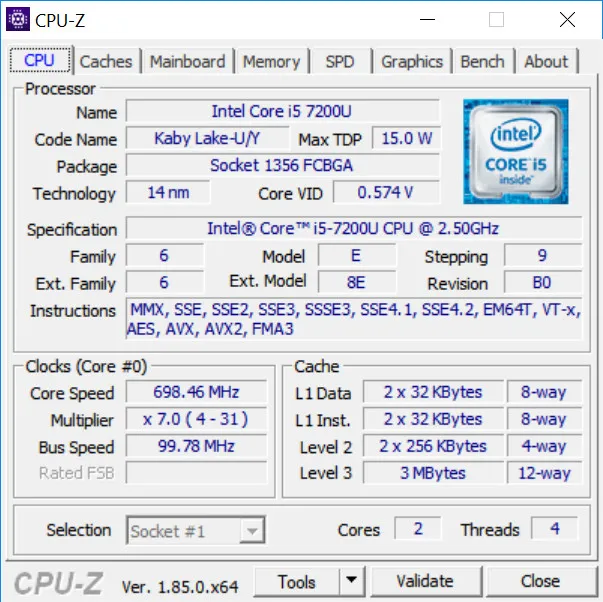 CPU-Z - отображение подробной информации о процессоре