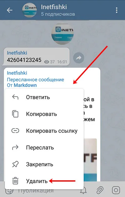 Публикация в канале Telegram