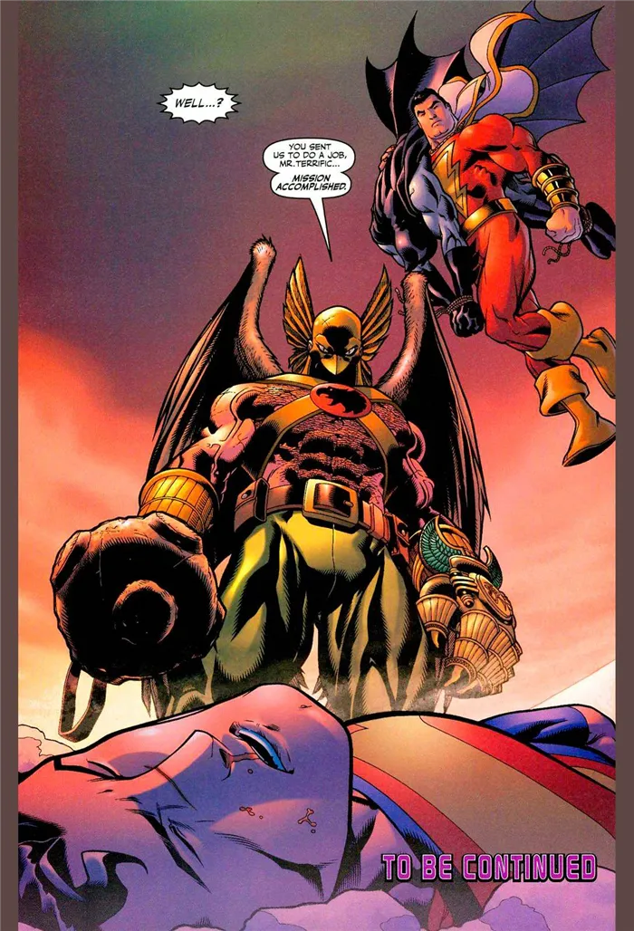 Хокмен побеждает Супермена с помощью своей булавы 