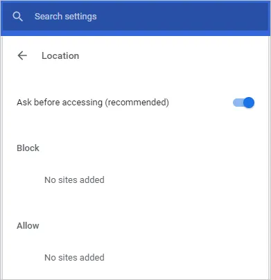 Настройки местоположения в Chrome