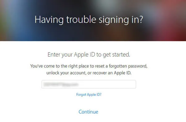 Введите Apple ID для сброса пароля
