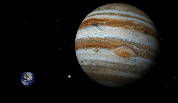 Наглядное сравнение размеров Земли и Юпитера