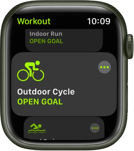 Экран «Тренировка», на котором выбрана тренировка «Велосипед».
