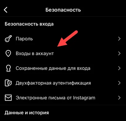 Раздел «Входы в аккаунт»