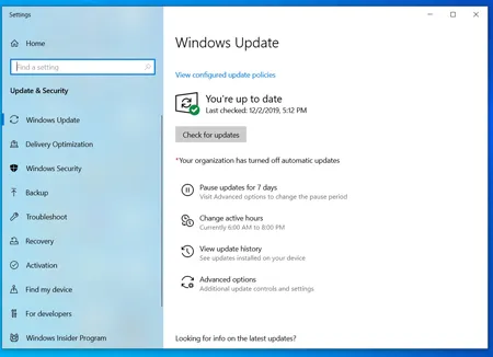 Окно обновления Windows 10