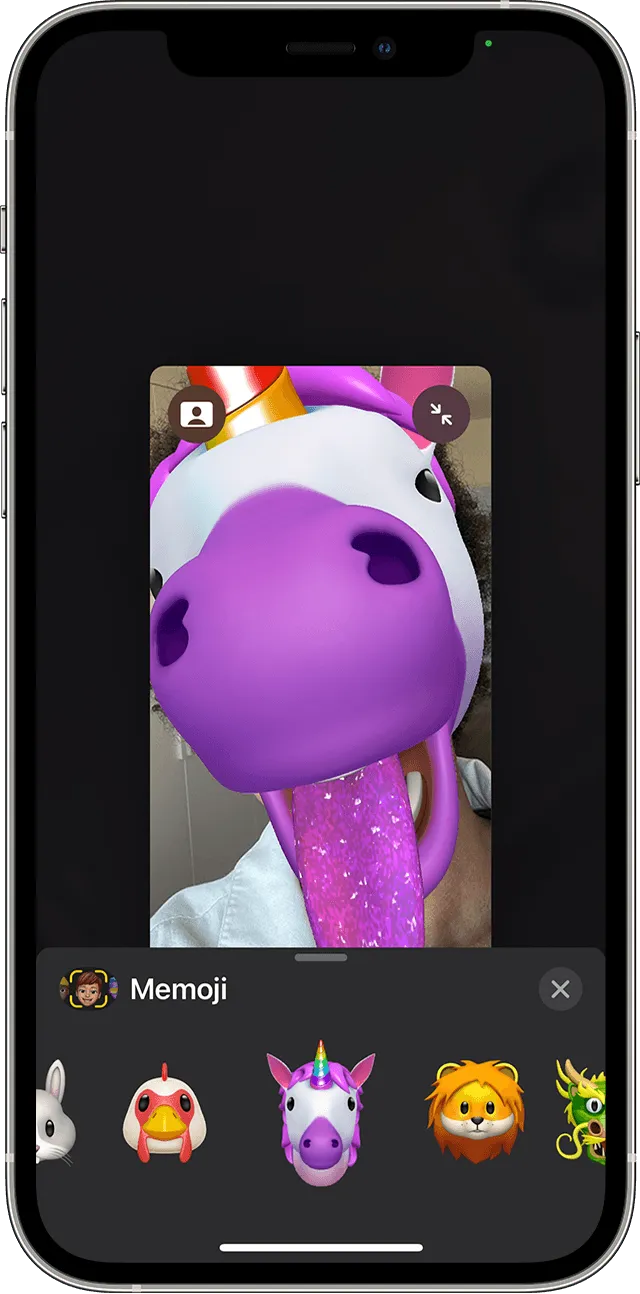 iPhone с демонстрацией возможности создать анимированный Memoji в FaceTime