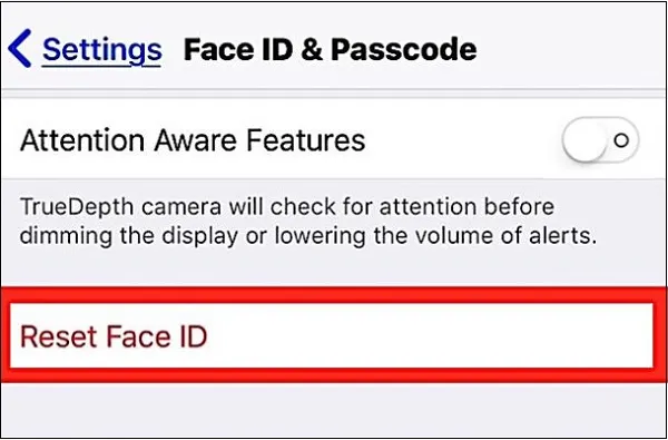 Опция сброса Face ID