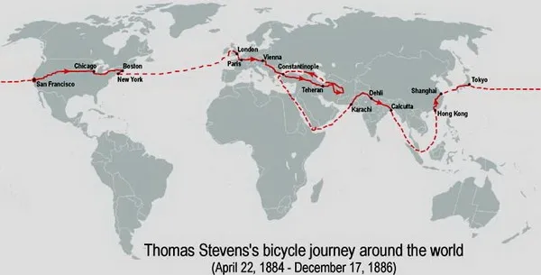 Карта поездки Томаса Стивенса. Источник фото: diletant.ru 