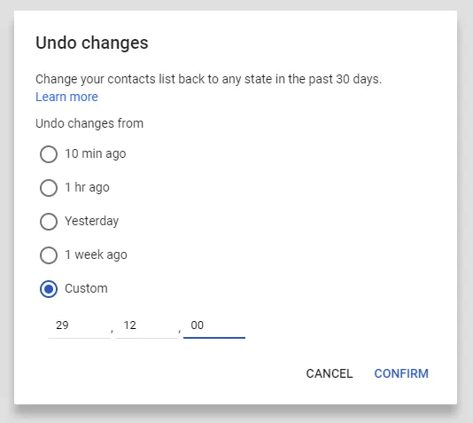 Восстановление контактов Google