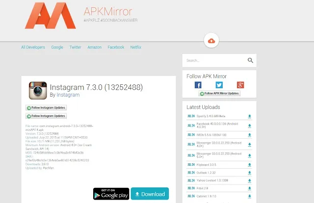 Скачать приложение с APKMirror