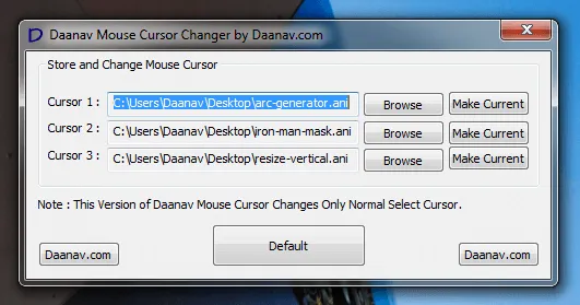 Интерфейс программы Daanav Mouse Cursor Changer