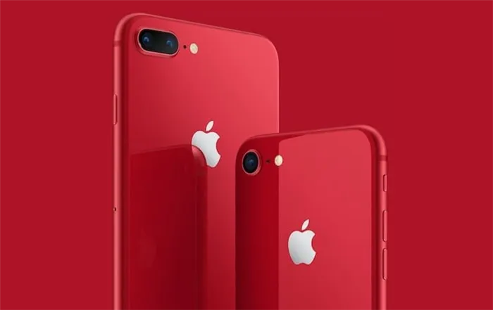 Красные iPhone 8 и iPhone 8 Plus (PRODUCT)RED