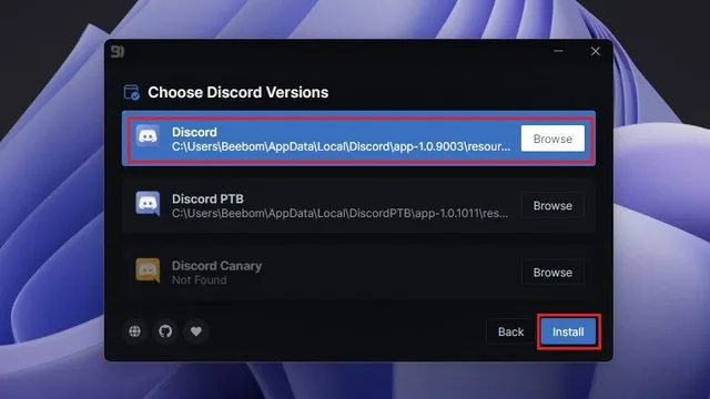 выберите версию Discord для установки тем Discord